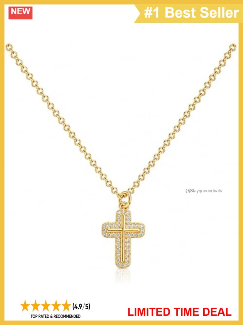14K Gold Cross Necklace Small Gold Cross Pendant Chain Women